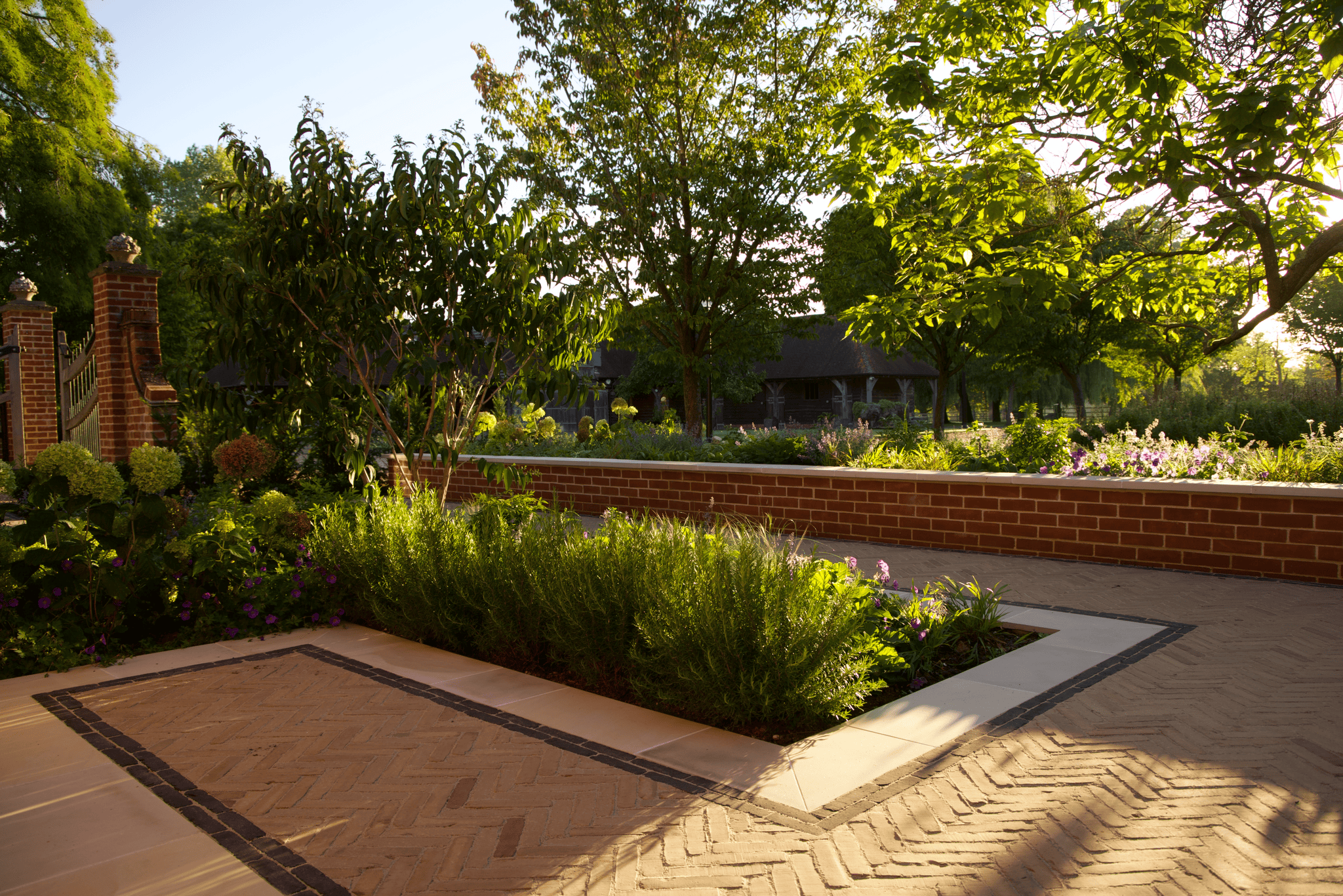 Stone and brick used in path and wall design