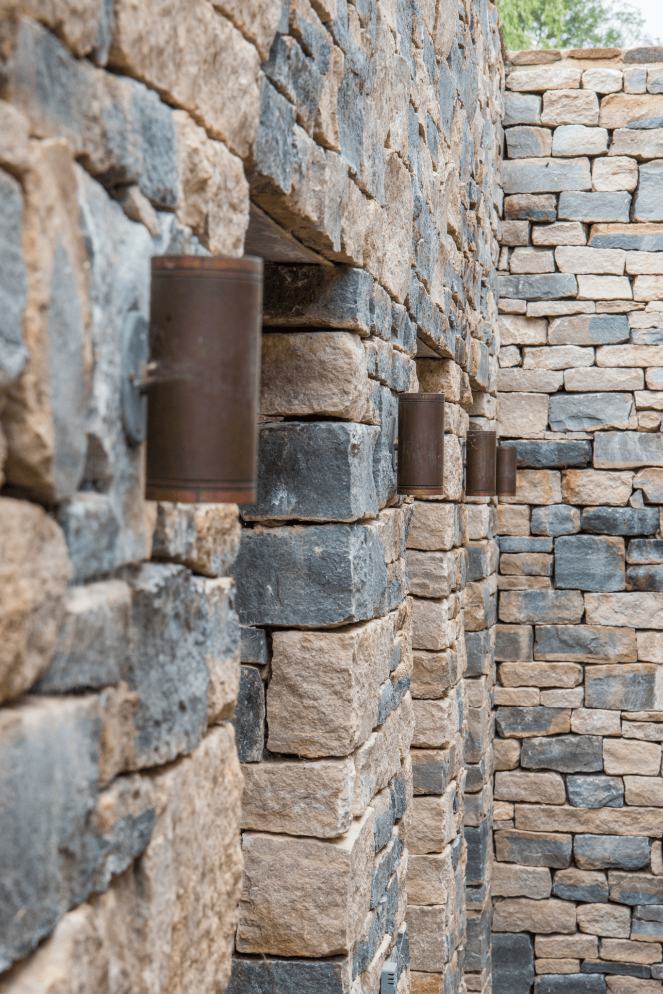 Subtle up and down lighting on a stone wall 