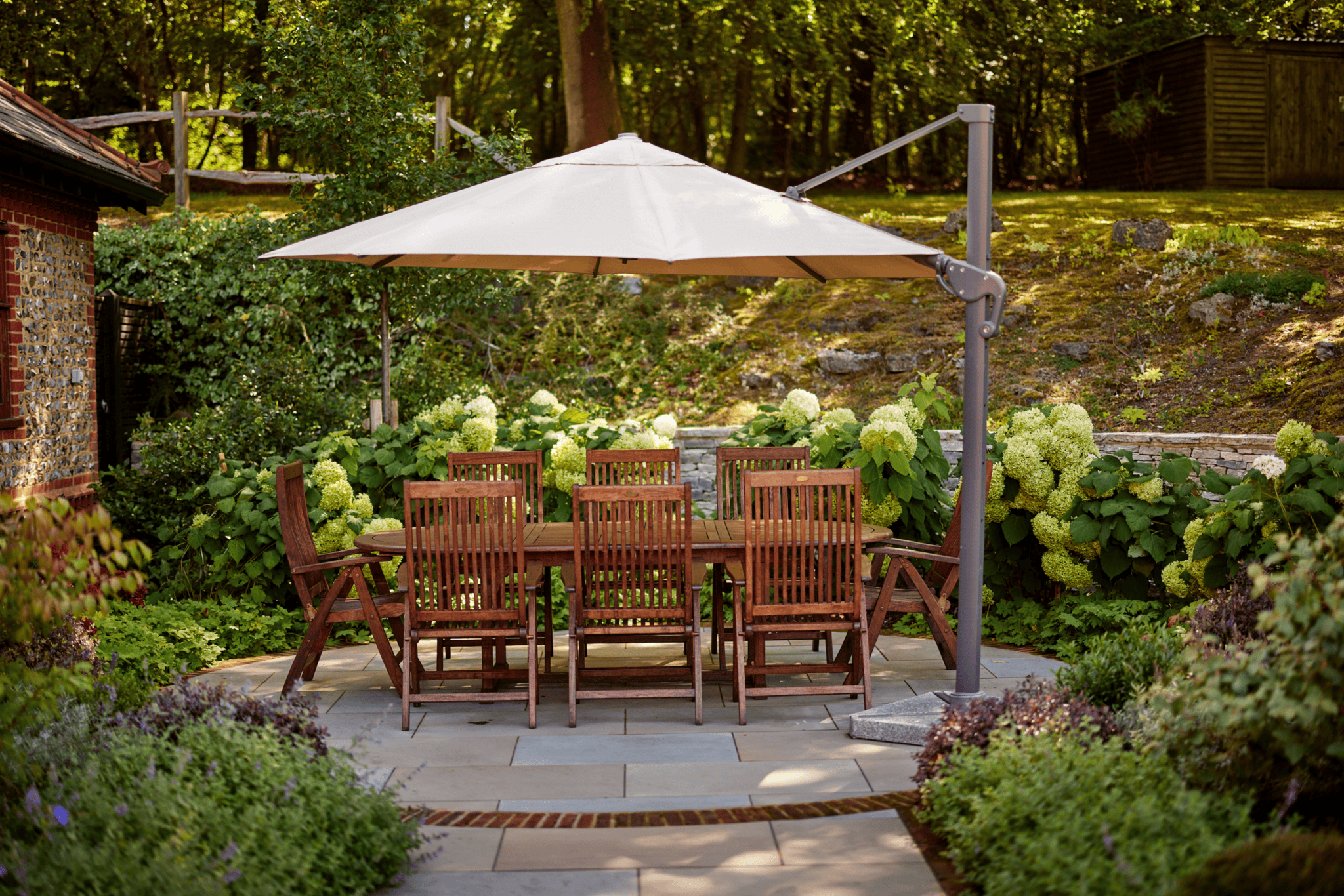 Sheltered outside dining table