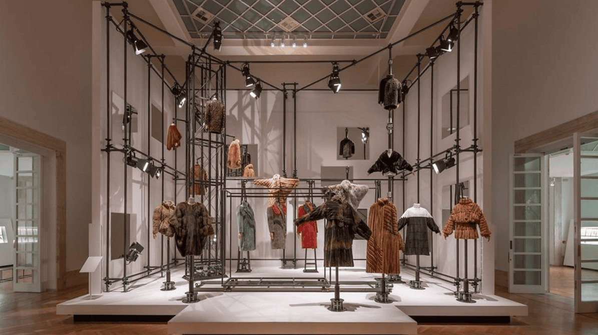 Fur coats suspended - fashion exhibition